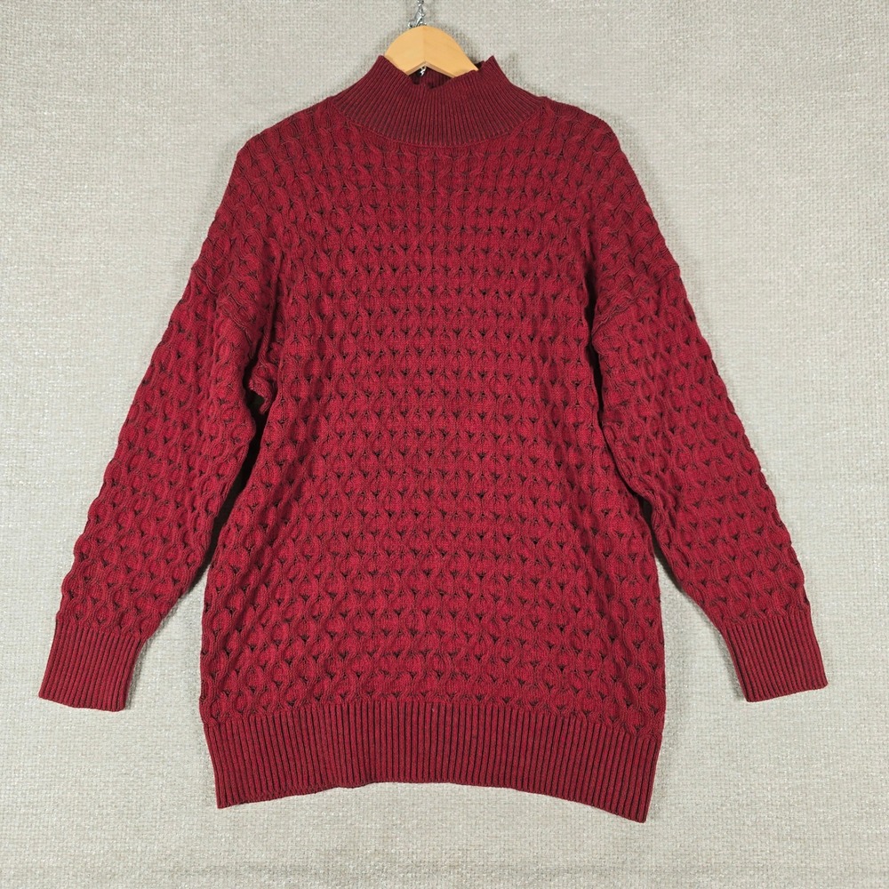 Knox Rose Womens XL Maroon Cable Knit Mock Neck Sweater Cotton Blend Long Sleeve